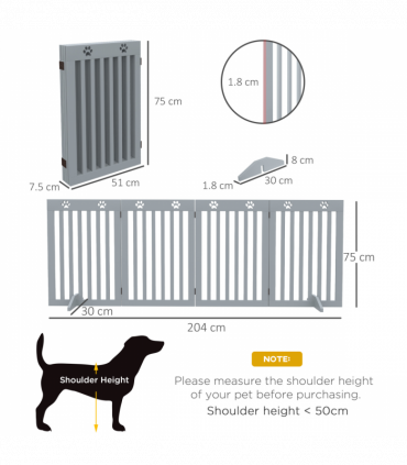 PawHut Pet Gate Foldable Fence Freestanding Dog Barrier w/ Support Feet Grey