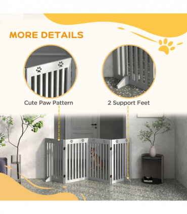 PawHut Pet Gate Foldable Fence Freestanding Dog Barrier w/ Support Feet Grey