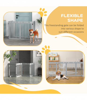 PawHut Pet Gate Foldable Fence Freestanding Dog Barrier w/ Support Feet Grey