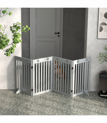 PawHut Pet Gate Foldable Fence Freestanding Dog Barrier w/ Support Feet Grey