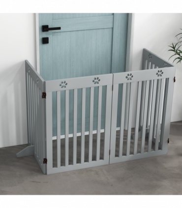 PawHut Pet Gate Foldable Fence Freestanding Dog Barrier w/ Support Feet Grey