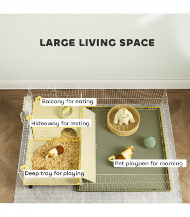 PawHut Small Animal Cage, Guinea Pig Cage with Removable Pet Playpen, Beige