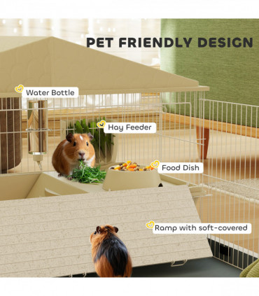 PawHut Small Animal Cage, Guinea Pig Cage with Removable Pet Playpen, Beige