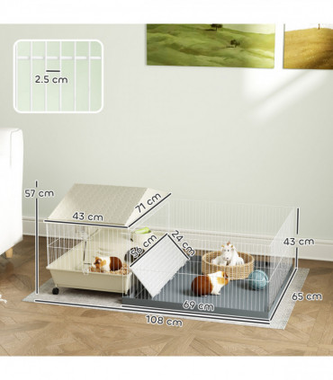 PawHut Small Animal Cage, Guinea Pig Cage with Removable Pet Playpen, Beige