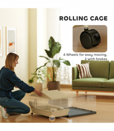 PawHut Small Animal Cage, Guinea Pig Cage with Removable Pet Playpen, Beige