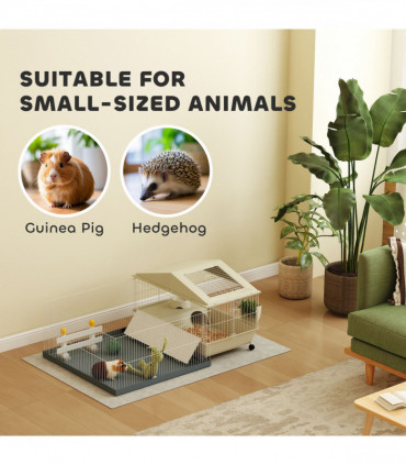 PawHut Small Animal Cage, Guinea Pig Cage with Removable Pet Playpen, Beige
