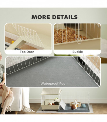 PawHut Small Animal Cage, Guinea Pig Cage with Removable Pet Playpen, Beige