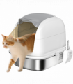 PawHut Stainless Steel Cat Litter Tray with Lid