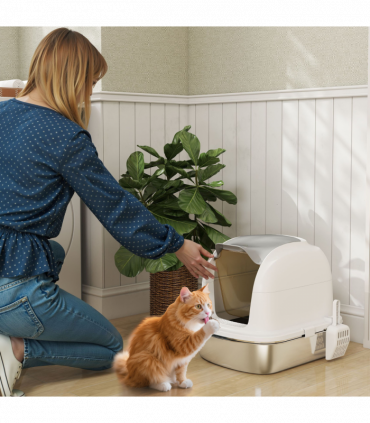 PawHut Stainless Steel Cat Litter Tray with Lid