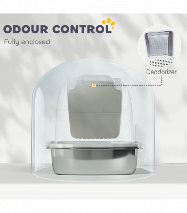 PawHut Stainless Steel Cat Litter Tray with Lid