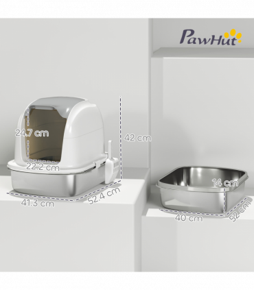 PawHut Stainless Steel Cat Litter Tray with Lid