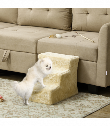 PawHut Three-Step Portable Dog Stairs with Washable Plush Cover