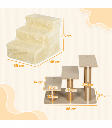 PawHut Three-Step Portable Dog Stairs with Washable Plush Cover