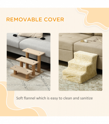 PawHut Three-Step Portable Dog Stairs with Washable Plush Cover