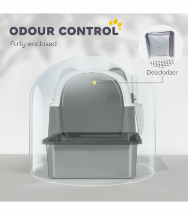 PawHut XL Stainless Steel Litter Box Tray with Lid, Panda Style