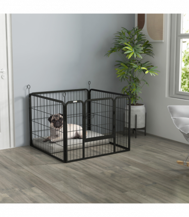 Pawhut Metal Pet Playpen Dog Kennel w/Door Latches In/Outdoor Use 82Lx82Wx60Hcm