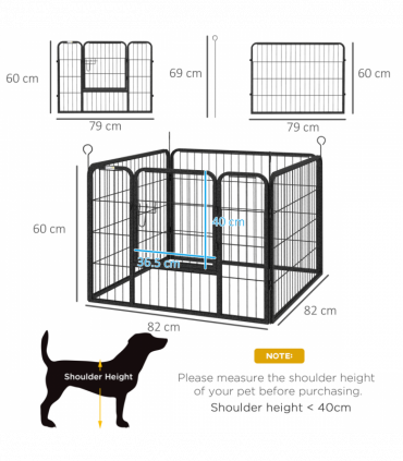 Pawhut Metal Pet Playpen Dog Kennel w/Door Latches In/Outdoor Use 82Lx82Wx60Hcm