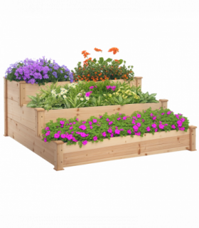 Wooden Raised Bed 3-Tier Planter Kit Elevated Plant Box 124x124x56cm
