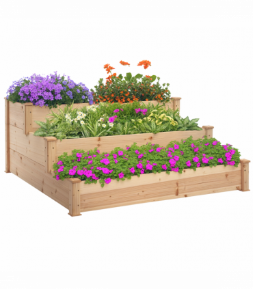 Wooden Raised Bed 3-Tier Planter Kit Elevated Plant Box 124x124x56cm