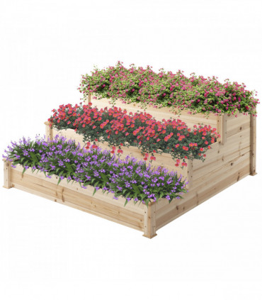 Wooden Raised Bed 3-Tier Planter Kit Elevated Plant Box 124x124x56cm