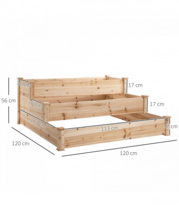 Wooden Raised Bed 3-Tier Planter Kit Elevated Plant Box 124x124x56cm