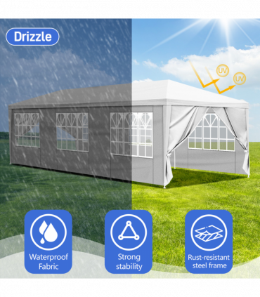 10'x30' Outdoor Party Tent with 8 Removable Sidewalls, Waterproof Canopy Patio Wedding Gazebo, White