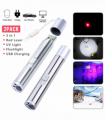 2PCS 3 in1 1mw USB Rechargeable Pet Toy Pen Flashlight Red laser Beam UV Light 3-Modes Lamp