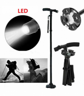 5-Levels Adjustable Height Walking Stick Portable Foldable Cane Travel Camping Hiking Walking Cane w/LED Light