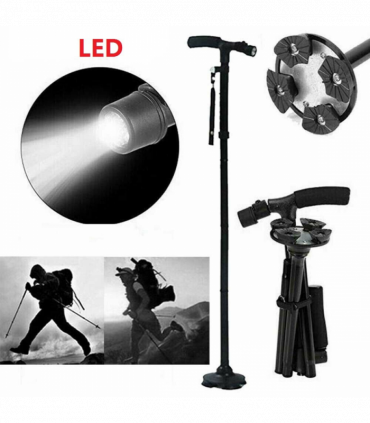 5-Levels Adjustable Height Walking Stick Portable Foldable Cane Travel Camping Hiking Walking Cane w/LED Light