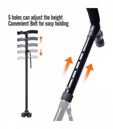 5-Levels Adjustable Height Walking Stick Portable Foldable Cane Travel Camping Hiking Walking Cane w/LED Light