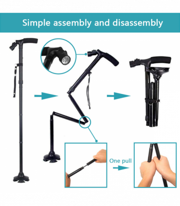 5-Levels Adjustable Height Walking Stick Portable Foldable Cane Travel Camping Hiking Walking Cane w/LED Light