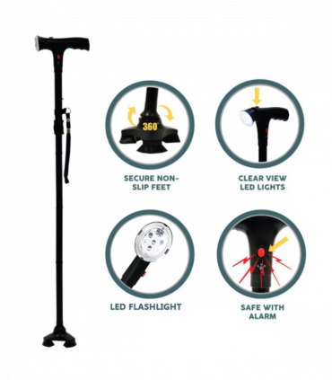 Camping Hiking Walking Stick 5-Level Height Adjustable Folding Walking Cane with LED Light And Alarm