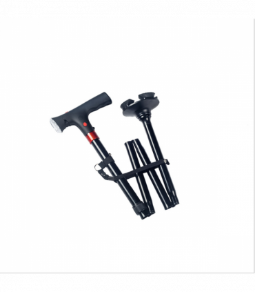 Camping Hiking Walking Stick 5-Level Height Adjustable Folding Walking Cane with LED Light And Alarm