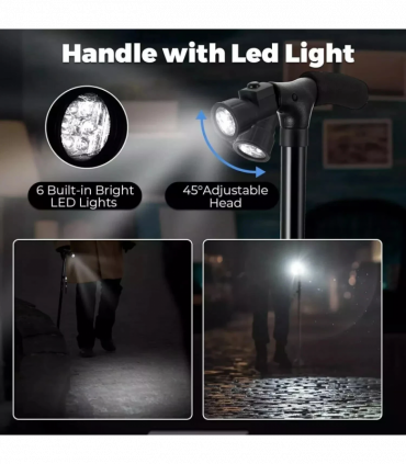 Camping Hiking Walking Stick 5-Level Height Adjustable Folding Walking Cane with LED Light And Alarm