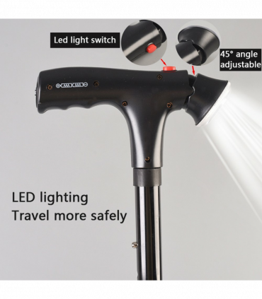 Camping Hiking Walking Stick 5-Level Height Adjustable Folding Walking Cane with LED Light And Alarm