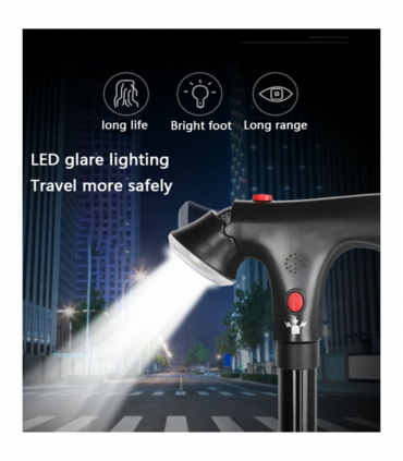 Camping Hiking Walking Stick 5-Level Height Adjustable Folding Walking Cane with LED Light And Alarm