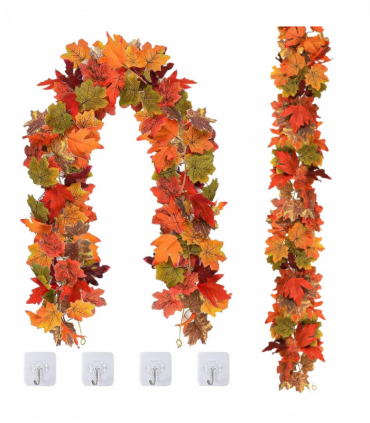 Halloween Christmas 6FT Autumn Fall Maple Leaves Wreath Garland Hanging Plant