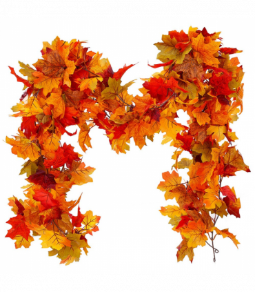 Halloween Christmas 6FT Autumn Fall Maple Leaves Wreath Garland Hanging Plant