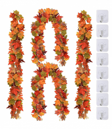 Halloween Christmas 6FT Autumn Fall Maple Leaves Wreath Garland Hanging Plant