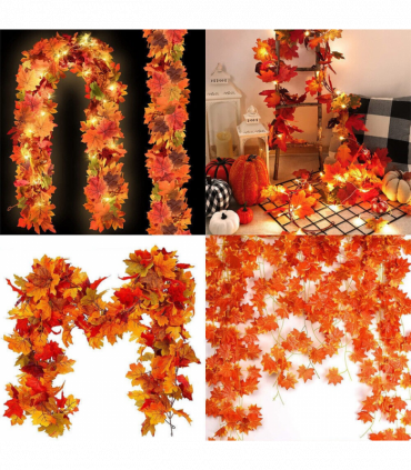 Halloween Christmas 6FT Autumn Fall Maple Leaves Wreath Garland Hanging Plant