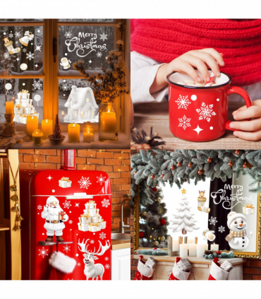 Nepfaivy Christmas Window Stickers Reusable 190Pcs - Double Sided Xmas Window Stickers Christmas Scene, White Christmas Snowflake Reindeer Stickers, Static Window Clings for Christmas Decorations