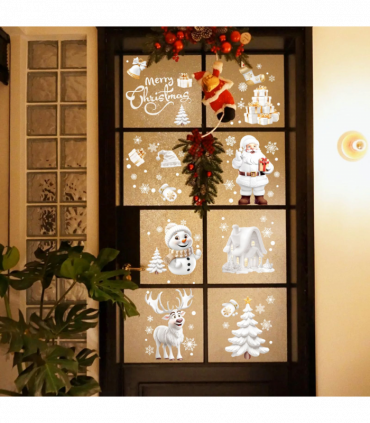 Nepfaivy Christmas Window Stickers Reusable 190Pcs - Double Sided Xmas Window Stickers Christmas Scene, White Christmas Snowflake Reindeer Stickers, Static Window Clings for Christmas Decorations