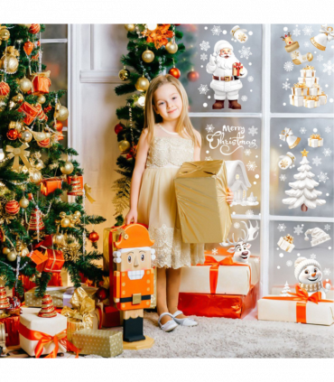 Nepfaivy Christmas Window Stickers Reusable 190Pcs - Double Sided Xmas Window Stickers Christmas Scene, White Christmas Snowflake Reindeer Stickers, Static Window Clings for Christmas Decorations