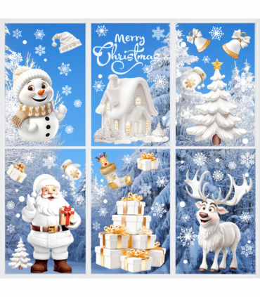 Nepfaivy Christmas Window Stickers Reusable 190Pcs - Double Sided Xmas Window Stickers Christmas Scene, White Christmas Snowflake Reindeer Stickers, Static Window Clings for Christmas Decorations