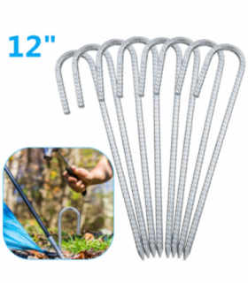 8PCS Heavy Duty Trampoline J-Shaped Metal Wind Stakes Pegs Tent Ground Anchor-