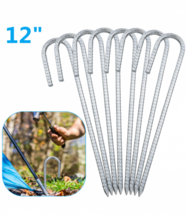 8PCS Heavy Duty Trampoline J-Shaped Metal Wind Stakes Pegs Tent Ground Anchor-