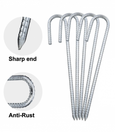 8PCS Heavy Duty Trampoline J-Shaped Metal Wind Stakes Pegs Tent Ground Anchor-