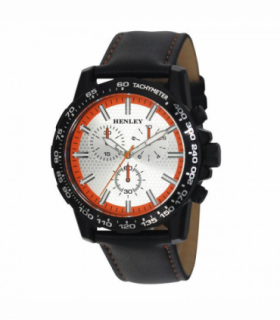 Henley Mens Satin Black Sports Coloured Stitch Multi Eye Watch Orange H03015.18