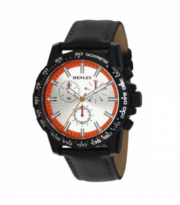 Henley Mens Satin Black Sports Coloured Stitch Multi Eye Watch Orange H03015.18