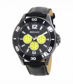 Henley Mens Polished Gun Sports Coloured Stitch Multi Eye Watch Gun/Lime Green H03014.9